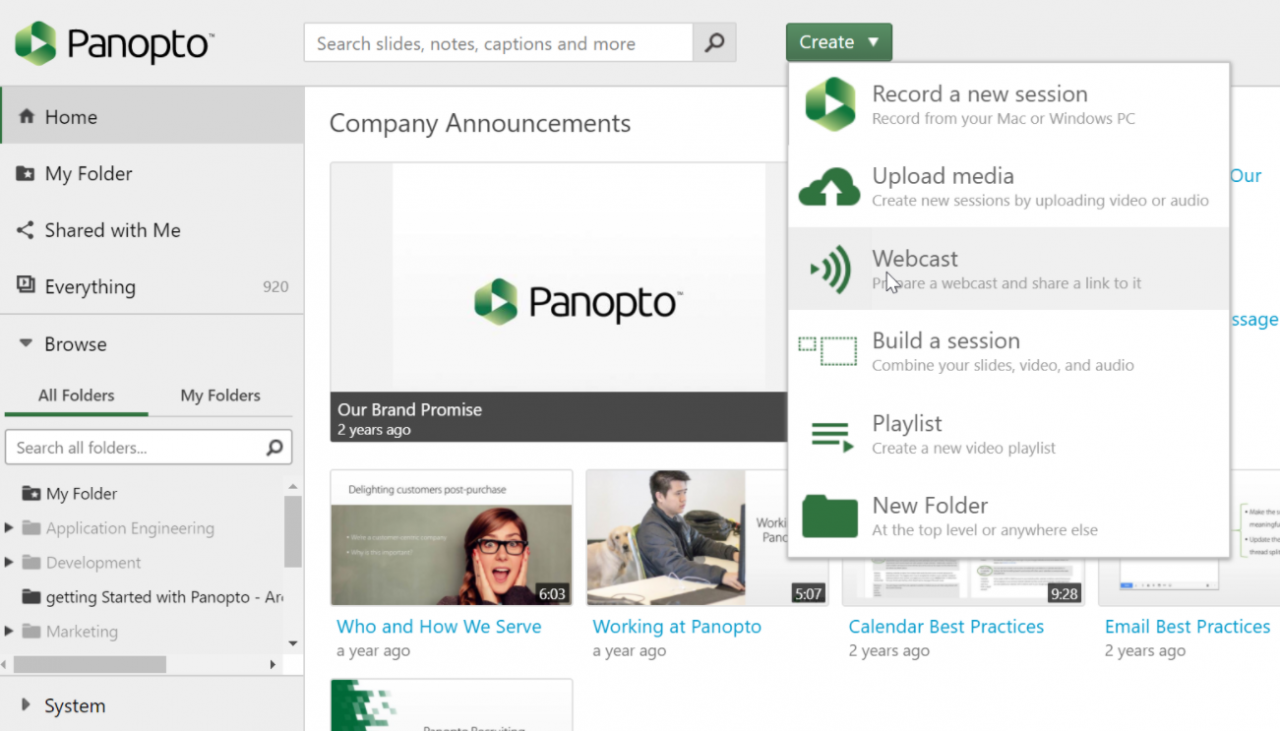 Use Panopto's enterprise video platform to record and securely webcast internal meetings