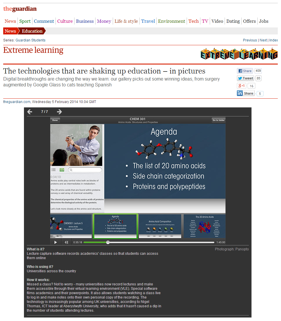 GuardianUK - Extreme Learning -Panopto Video Platform - Lecture Capture