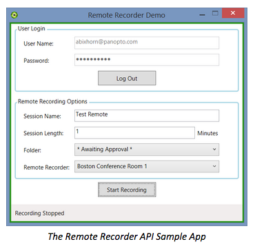 App di esempio dell'API di Panopto Remote Recorder