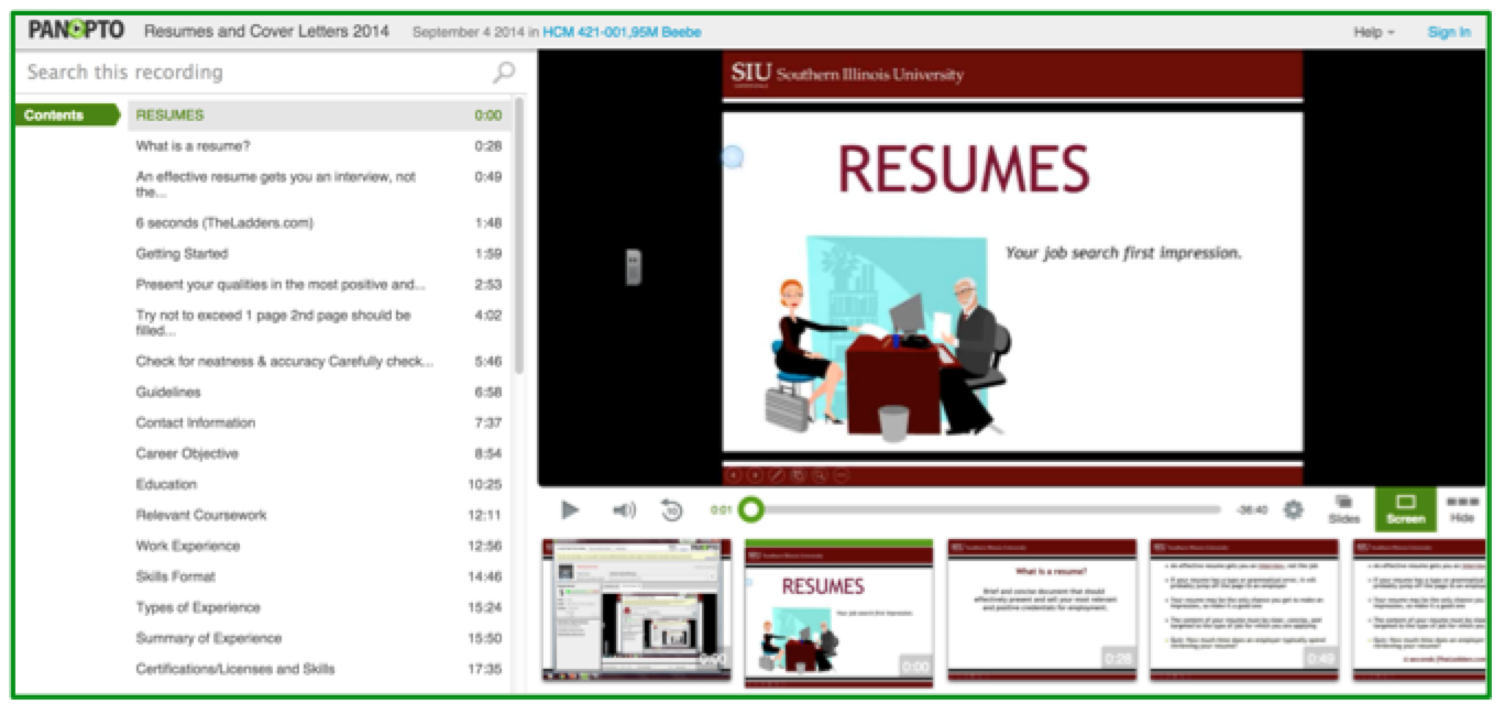Resumes Presentation - Panopto Video Platform
