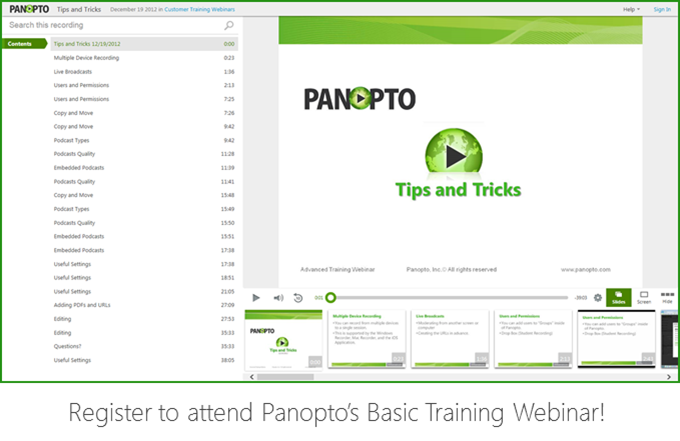 Basic Training Webinar - Panopto Video Platform