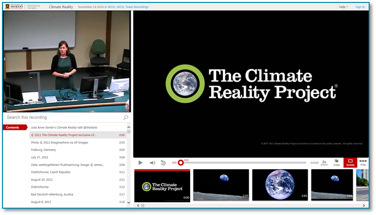 Proyecto Realidad Climática - Software de presentación de vídeo Panopto