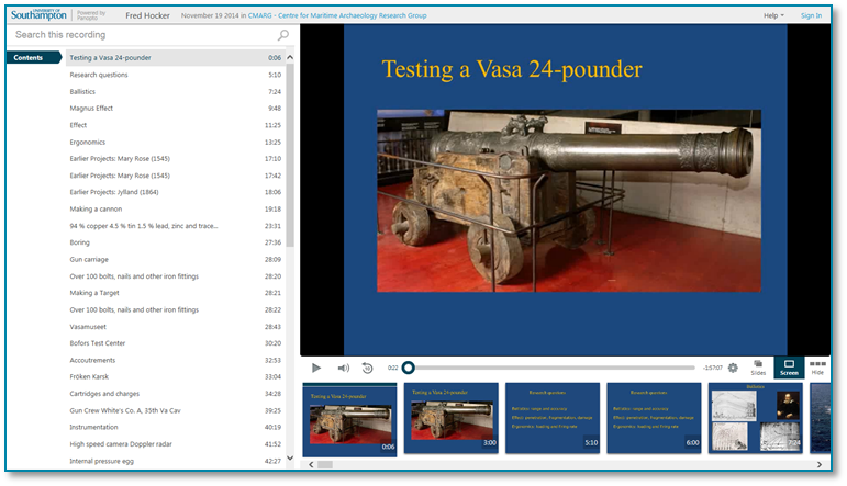 Prueba de un cañón del siglo XVII - Software de presentación de vídeo Panopto