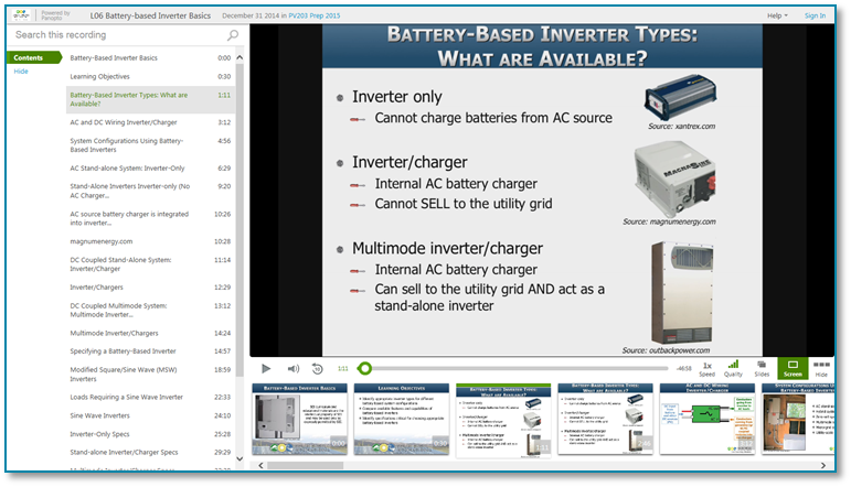 Batteriegestützte Wechselrichtertypen - Panopto Video-Präsentationssoftware