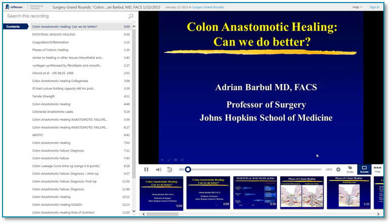 Curación de anastomosis de colon - Software de presentación de vídeo Panopto