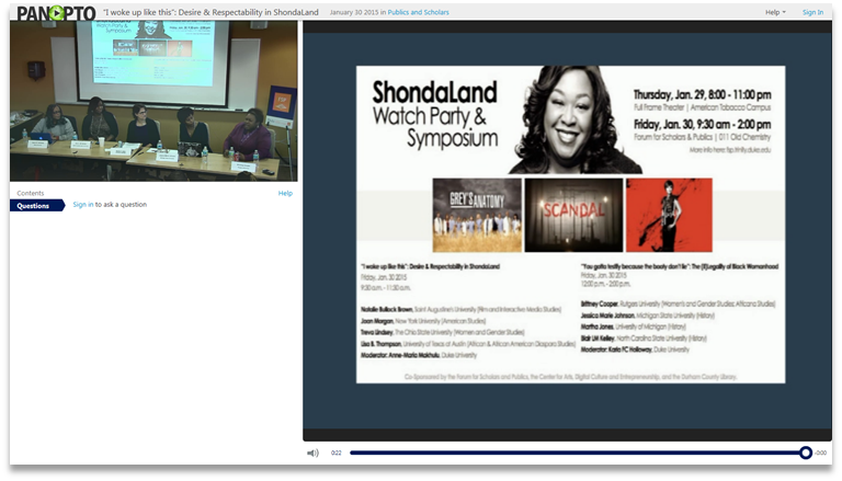 Symposium ShondaLand - Logiciel de présentation vidéo Panopto