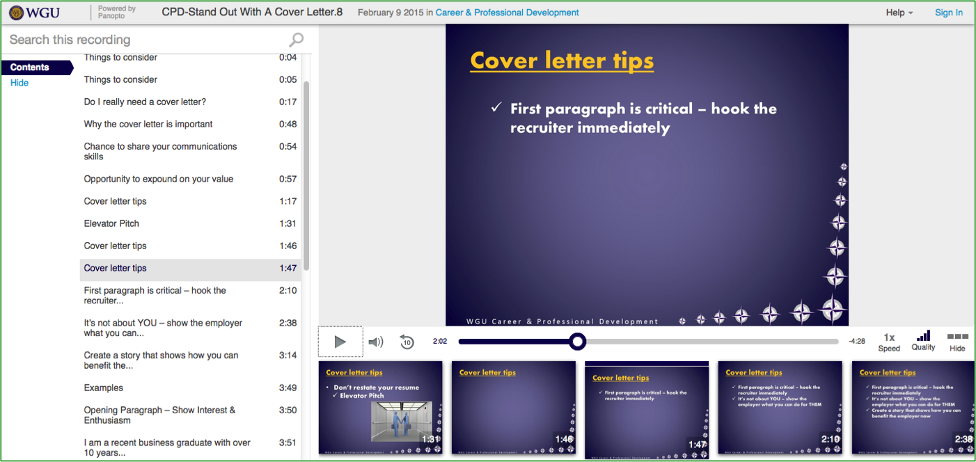 Cover Letter Tips Presentation - Panopto Video Platform