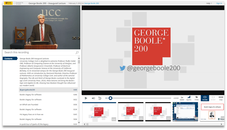 George Boole 200 - Panopto Video Presentation Software