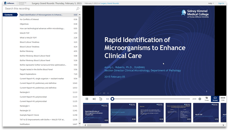 Identification rapide des micro-organismes pour améliorer les soins cliniques - Logiciel de présentation vidéo Panopto