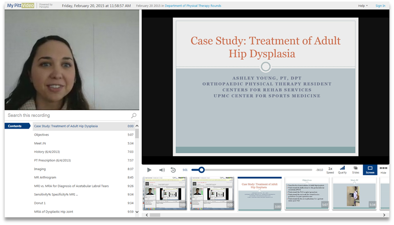 성인 고관절 이형성증의 치료-Panopto 비디오 프레젠테이션 소프트웨어