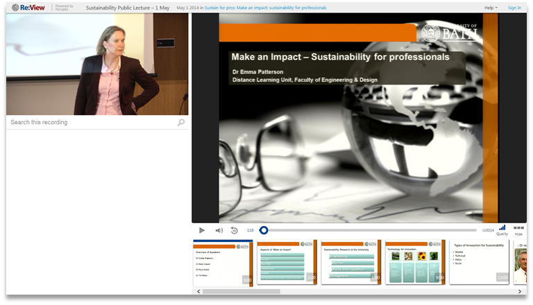 Sustainability for Professionals - Panopto Video Presentation Platform