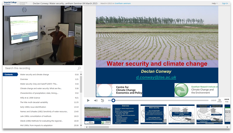 Seguridad hídrica y cambio climático - Plataforma de presentación de vídeos Panopto