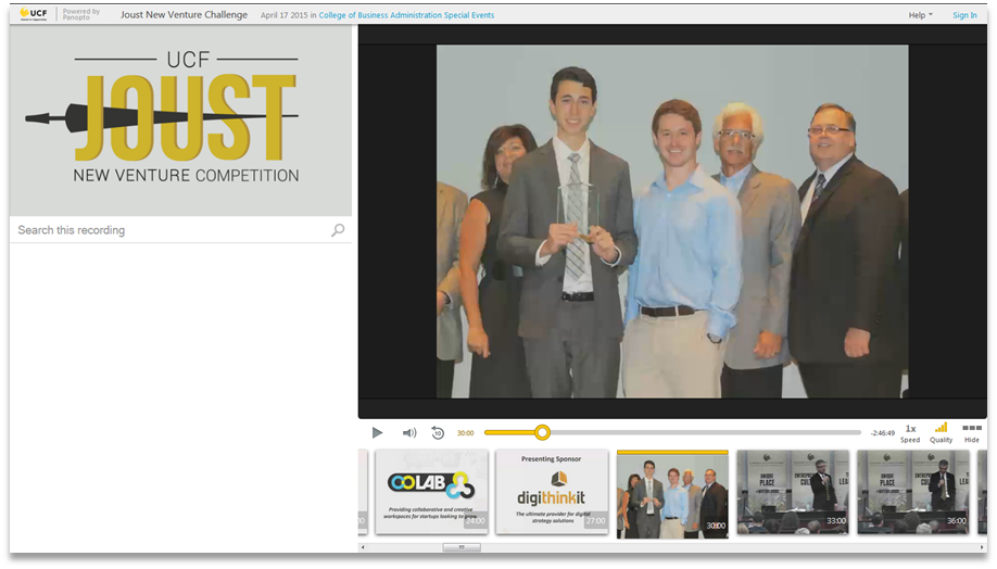 Joust New Venture Competition - Panopto Video Presentation Platform