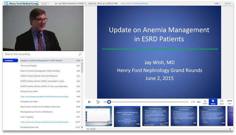 Anemia Management in ESRD Patients - Panopto Video Presentation Platform