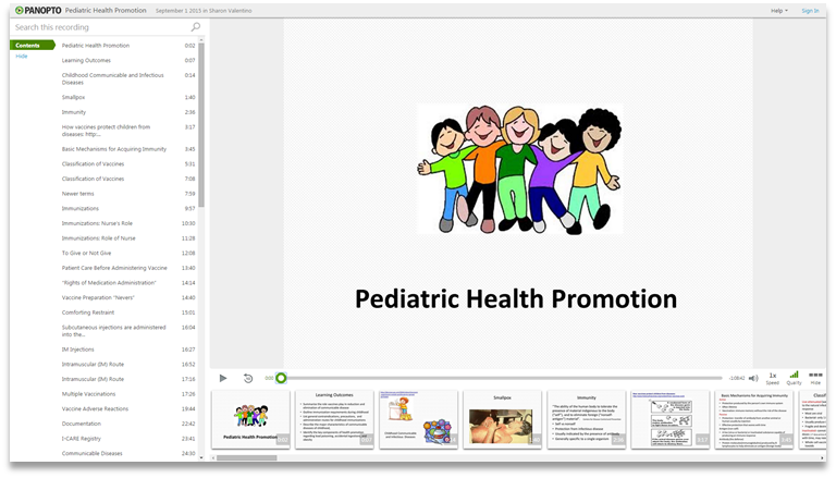 Promoción de la salud pediátrica - Software de presentación de vídeo Panopto