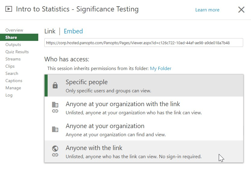 Contrôlez les autorisations des spectateurs pour garantir la sécurité vidéo avec le streaming en direct de Panopto.