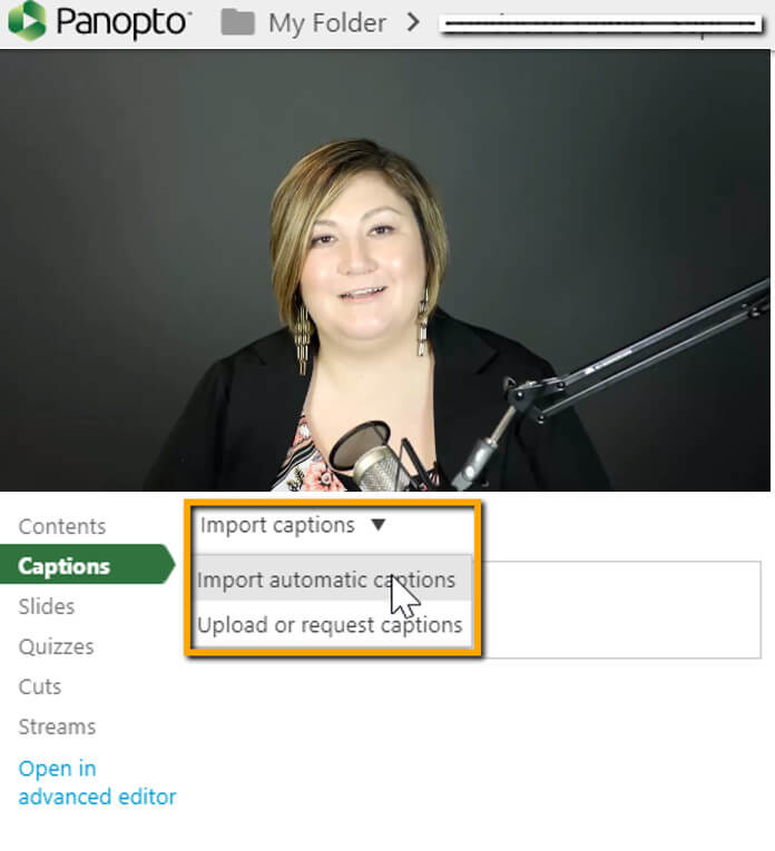 Upload or request video captioning with Panopto