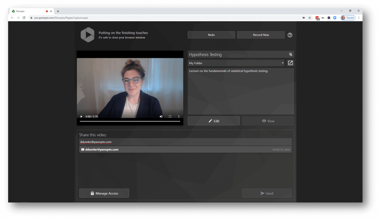 Condivisione video online semplice in Panopto