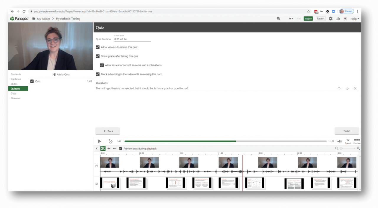 Controla la configuración de los cuestionarios en vídeo