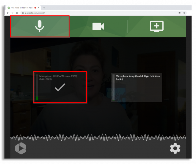 Set up audio to capture with your screen recording